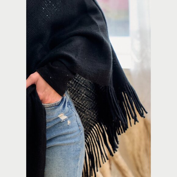 ON BLUE Black Light Weight Cowl Neck Poncho - Picture 4 of 16